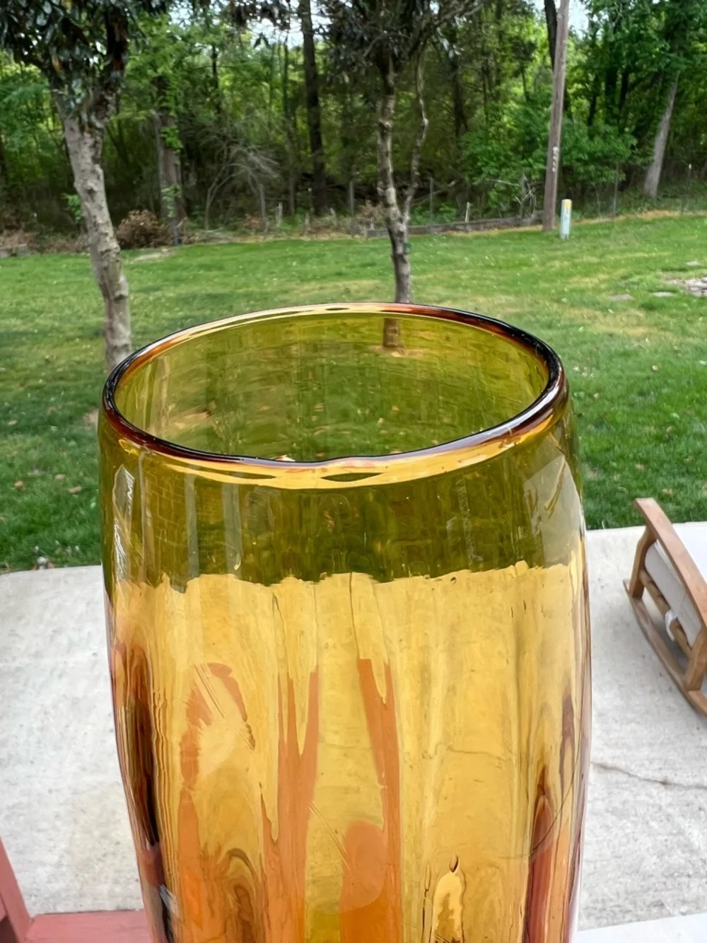 Tall Amber Glass Stem Vase 16.5” Mid Century Modern Decor Optic Panel